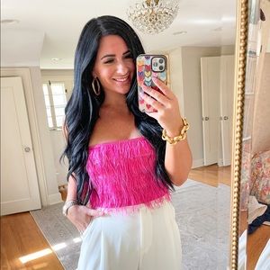 The impeccable pig strapless pink feather top